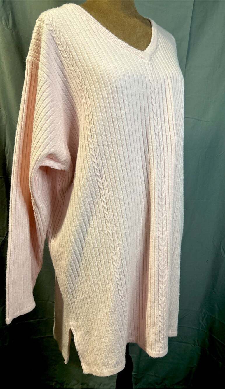 Vintage 90s Just My Size Pink Cable Knit Tunic Sweater Women's 1X 26" P2P